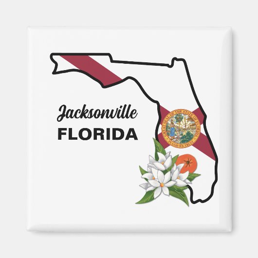 Aangepaste tekst Florida Flag & Flower Sinaasappel Magneet (Voorkant)