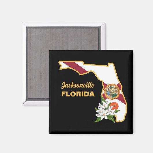 Aangepaste tekst Florida Flag & Flower Sinaasappel Magneet (Voorkant / Achterkant)