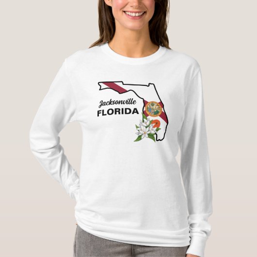 Aangepaste tekst Florida Flag & Flower Sinaasappel T-shirt (Voorkant)