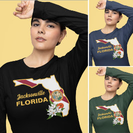 Aangepaste tekst Florida Flag & Flower Sinaasappel T-shirt