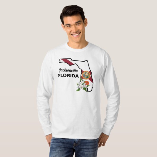 Aangepaste tekst Florida Flag & Flower Sinaasappel T-shirt (Voorkant volledig)