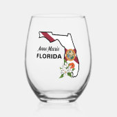 Aangepaste tekst Florida Flag & Flower Sinaasappel Wijnglas Zonder Voet (Voorkant)