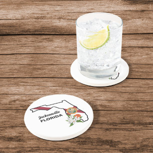 Aangepaste tekst Florida Flag & Flower Sinaasappel Zandsteen Onderzetter