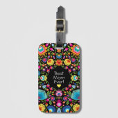 Aangepaste tekst, folklore bloemen bagagelabel (Voorkant (verticaal))