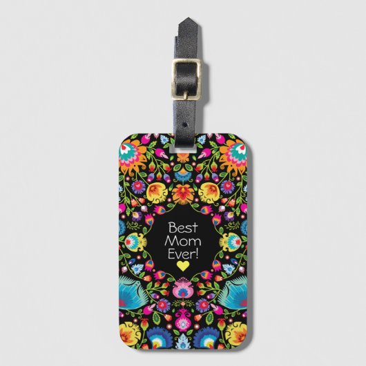 Aangepaste tekst, folklore bloemen bagagelabel (Voorkant (verticaal))
