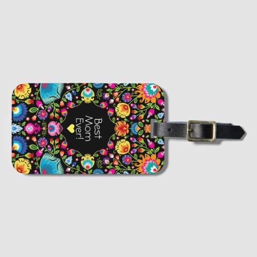 Aangepaste tekst, folklore bloemen bagagelabel (Voorkant (horizontaal))