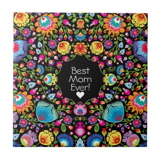 Aangepaste tekst, folklore bloemen tegeltje (Voorkant)