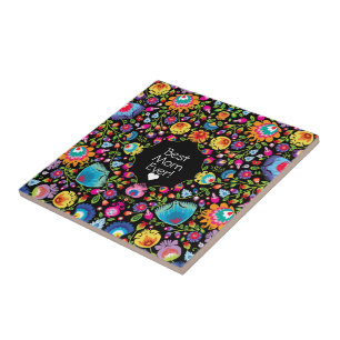 Aangepaste tekst, folklore bloemen tegeltje