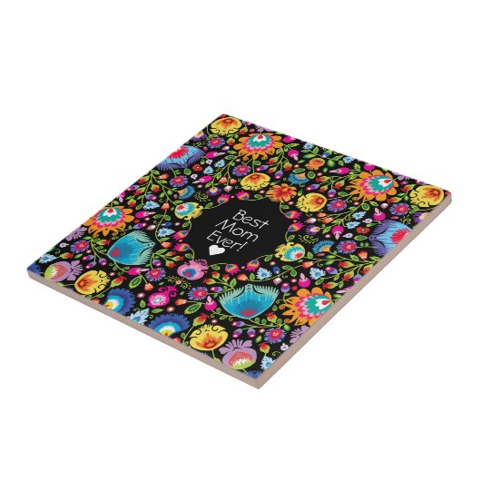 Aangepaste tekst, folklore bloemen tegeltje (Zijkant)