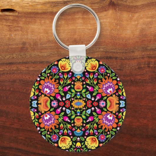 Aangepaste tekst Folklore bloemen Wycinanki zwart Sleutelhanger (Achterkant)