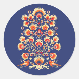 💙 💛 🧡 Aangepaste tekst Folklore met gele bloeme Ronde Sticker