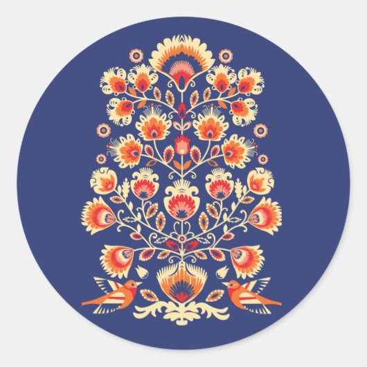 💙 💛 🧡 Aangepaste tekst Folklore met gele bloeme Ronde Sticker (Voorkant)