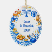 Aangepaste tekst  foto Baby's eerste Hanukkah Keramisch Ornament (Rechts)