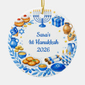 Aangepaste tekst  foto Baby's eerste Hanukkah Keramisch Ornament (Voorkant)