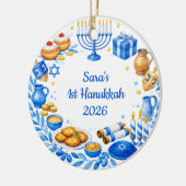 Aangepaste tekst  foto Baby's eerste Hanukkah Keramisch Ornament (Links)