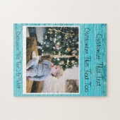 Aangepaste tekst/foto Blue Turquoise Wooden Rustic Legpuzzel (Horizontaal)