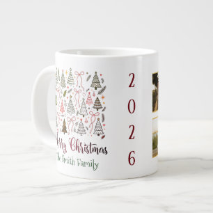 Aangepaste tekst & foto collage kerstbomen & strik grote koffiekop