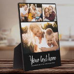 Aangepaste tekst Foto Collage Moderne Familie Keep Fotoplaat<br><div class="desc">3 van uw favoriete foto's met een trendy hand geschreven manuscript lezend uw douanebericht met uw namen of een andere hieronder details. Geweldig cadeautje voor vrienden en familie!</div>