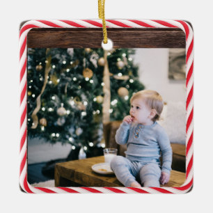 Aangepaste tekst / foto Kerst Snoep houten patroon Keramisch Ornament