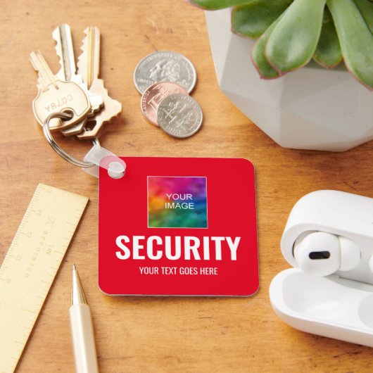 Aangepaste tekst Foto Logo Security Sjabloon Squar Sleutelhanger (Bureau)