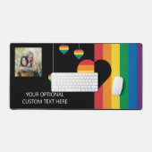 Aangepaste tekst & foto regenboog harten & strepen bureaumat (Keyboard & Muis)