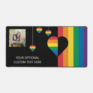 Aangepaste tekst & foto regenboog harten & strepen bureaumat