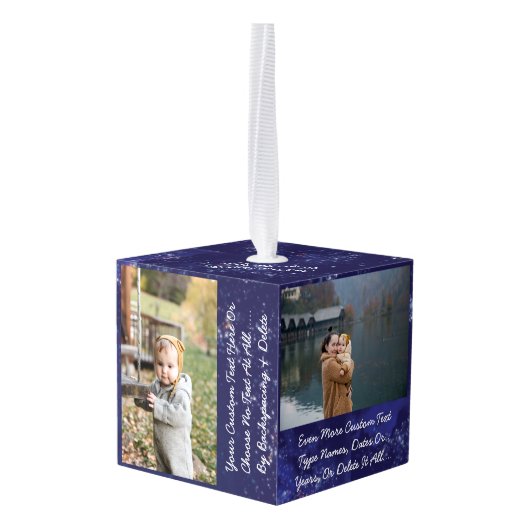 Aangepaste tekst/foto's Glitter Stars Night Blue S Decoratie (Achter hoekig)