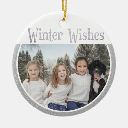 Aangepaste tekst/foto's wintersneeuw keramisch ornament (Voorkant)