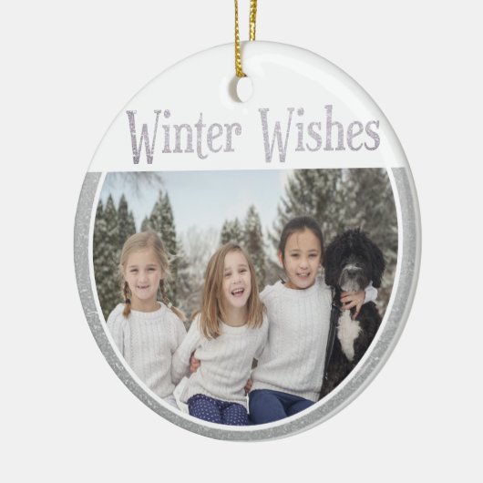 Aangepaste tekst/foto's wintersneeuw keramisch ornament (Links)