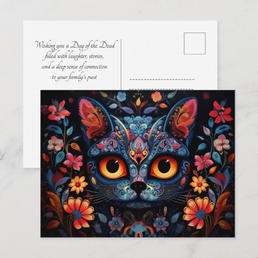 Aangepaste tekst 💀😺 Gato De Los Muertos Briefkaart (Voorkant / Achterkant)