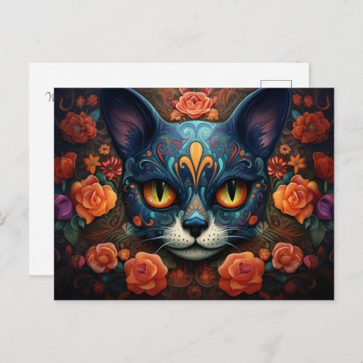 Aangepaste tekst 💀😺 Gato De Los Muertos Briefkaart (Voorkant / Achterkant)