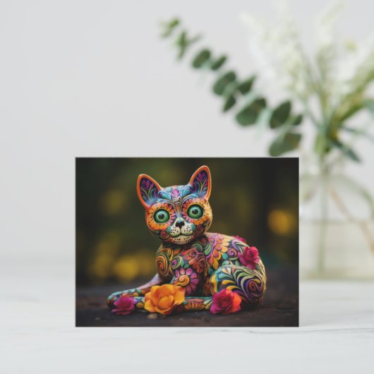 Aangepaste tekst 💀😺 Gato De Los Muertos Briefkaart (Staand voorkant)