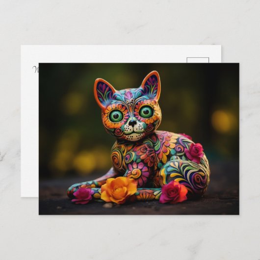 Aangepaste tekst 💀😺 Gato De Los Muertos Briefkaart (Voorkant / Achterkant)