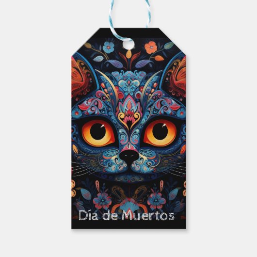 Aangepaste tekst 💀😺 Gato De Los Muertos Cadeaulabel (Voorkant)