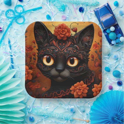 Aangepaste tekst 💀😺 Gato De Los Muertos Papieren Bordje (Feest)