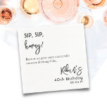 Aangepaste tekst gebaseerd op Funny 40th 50th 60th Servet<br><div class="desc">Zwart-witminimalistisch: Sip,  sip,  Hooray! Funny Personalized Cocktail Napkins for Birthday Party | White Custom Napkins with Names and Date U kon de kleur van tekst en achtergrond ook wijzigen.</div>