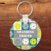 Aangepaste tekst, geel en groen Pickleball Sleutelhanger (Voorkant)