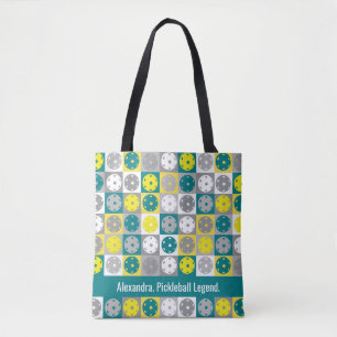 Aangepaste tekst, geel en groen Pickleball Tote Bag