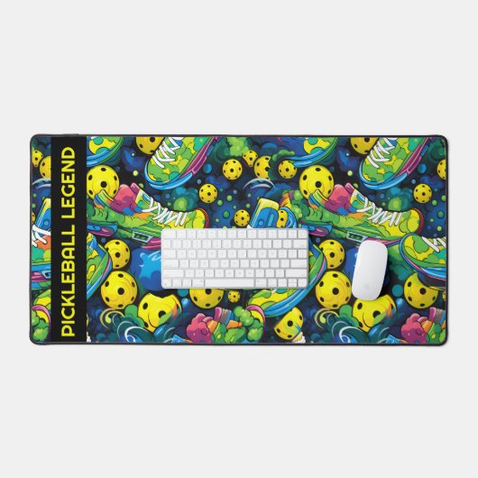 Aangepaste tekst Geel Psychedelic pickleballs Bureaumat (Keyboard & Muis)