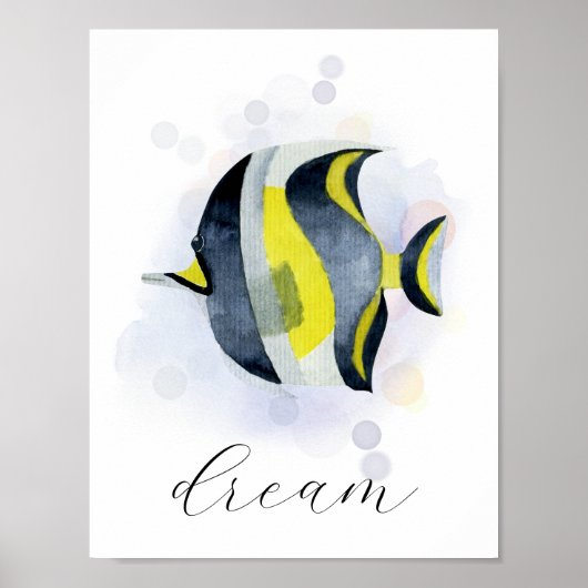 Aangepaste tekst Gele Blauwe Tropische Vissen Ocea Poster (Voorkant)