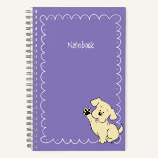 Aangepaste tekst Gele Lab Puppy Paarse Moppige Spi Notitieboek