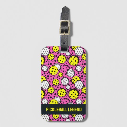Aangepaste tekst gele pickleballs op roze bagagelabel (Voorkant (verticaal))