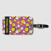 Aangepaste tekst gele pickleballs op roze bagagelabel (Voorkant (horizontaal))