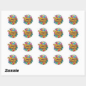 Aangepaste tekst, Gelukkig Divali Bloemblaadjes ba Ronde Sticker (Vel)