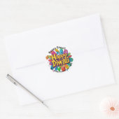Aangepaste tekst, Gelukkig Divali Bloemblaadjes ba Ronde Sticker (Envelop)
