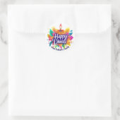 Aangepaste tekst, Gelukkig Divali Diya & Bladeren Ronde Sticker (Tas)