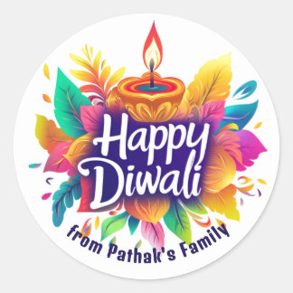 Aangepaste tekst, Gelukkig Divali Diya & Bladeren Ronde Sticker