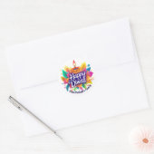 Aangepaste tekst, Gelukkig Divali Diya & Bladeren Ronde Sticker (Envelop)