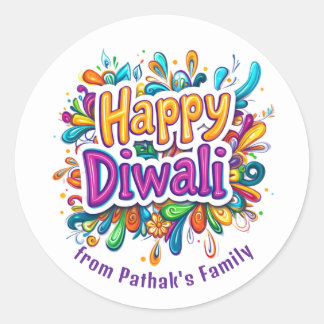 Aangepaste tekst, Gelukkig Divali Wervel & Blad  Ronde Sticker