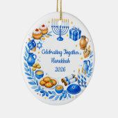 Aangepaste tekst Gelukkig Hanukka Krans  Keramisch Ornament (Rechts)
